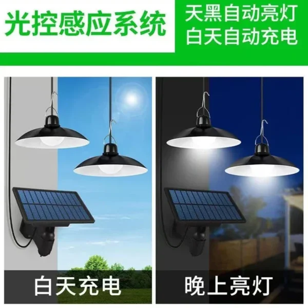 1/2Head Solar Pendant Light Outdoor IP65 Waterproof Indoor Solar Lamp with 3m Line Suitable for Courtyard Garden Indoor Camping - Image 5